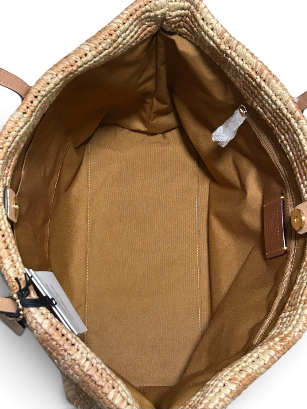 COACH City Tote in Gingham Straw w/Leather Trim - Picture 5 of 9